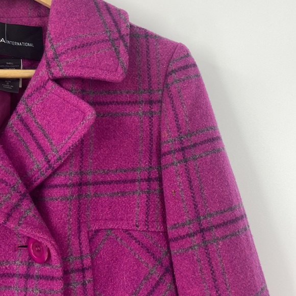 Moda International magenta pink plaid wool blend double breasted jacket coat - Picture 4 of 13
